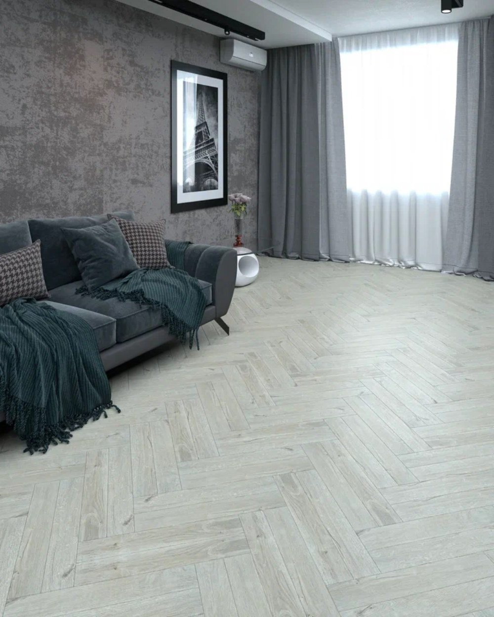 Ламинат CBM Koruna Дуб Острава 821 венгерская елка 606,8×101,1×12 фото в интерьере